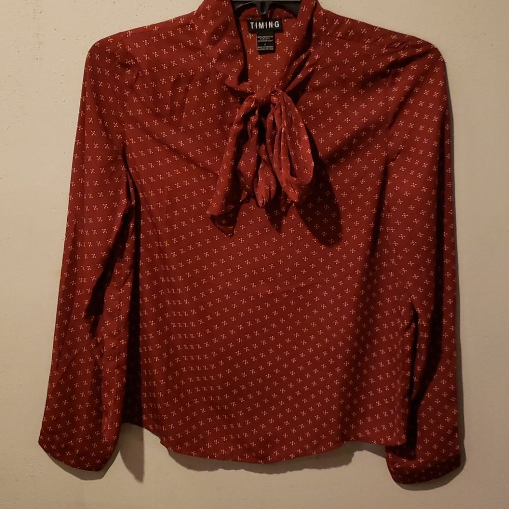 Camel Color Blouse w/beige prints